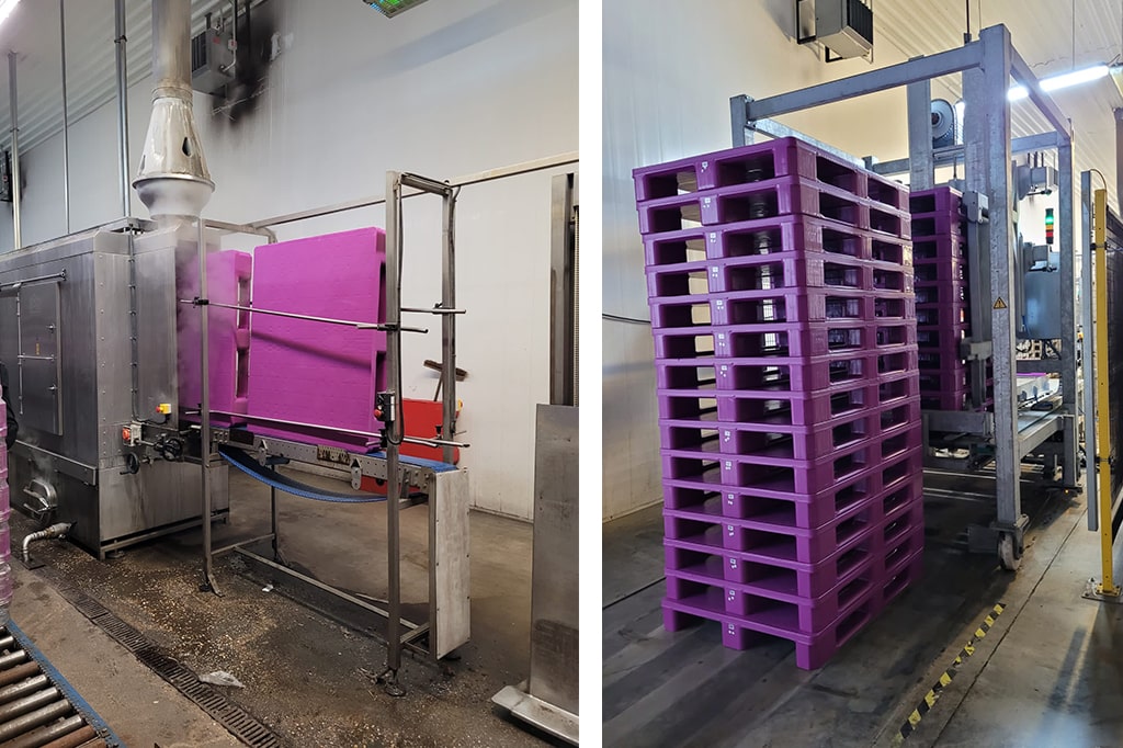 the process of washing plastic pallets