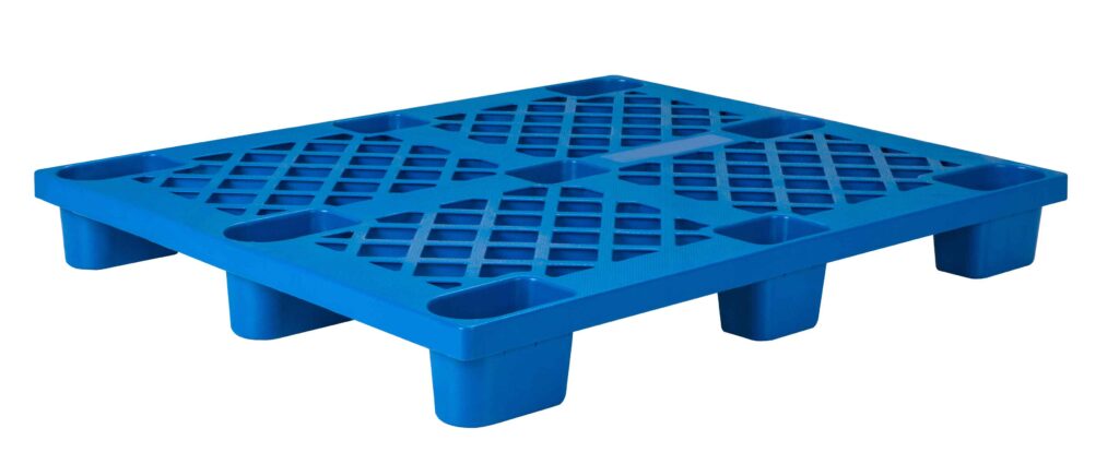 The picture shows a Blue Nestable Plastic Pallet and it is in lightweight plastic pallet group. 