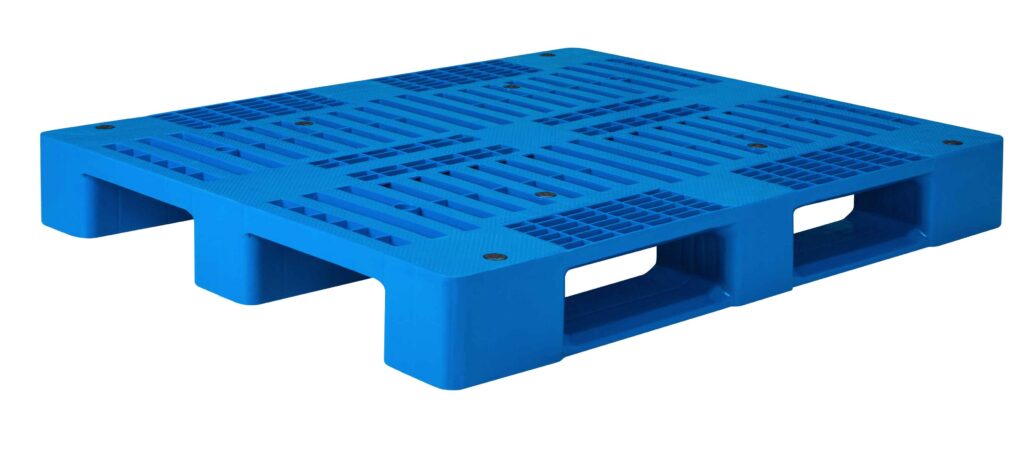 The picture shows a Blue Plastic Pallet and it is in medium-duty plastic pallet group. 